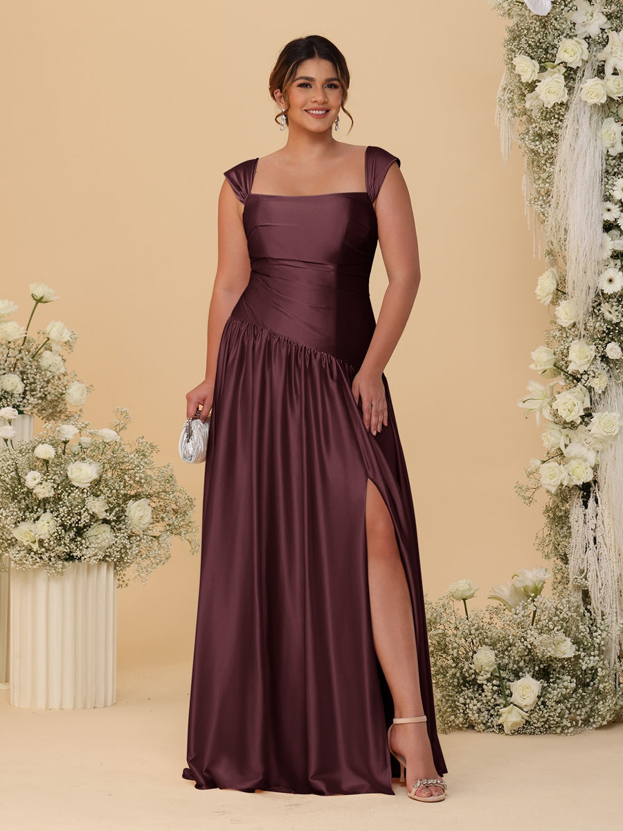 A-Line/Princess Off-the-Shoulder Plus Size Bridesmaid Dresses With Side Slit & Pleats