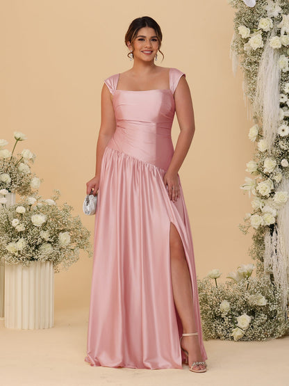 A-Line/Princess Off-the-Shoulder Plus Size Bridesmaid Dresses With Side Slit & Pleats
