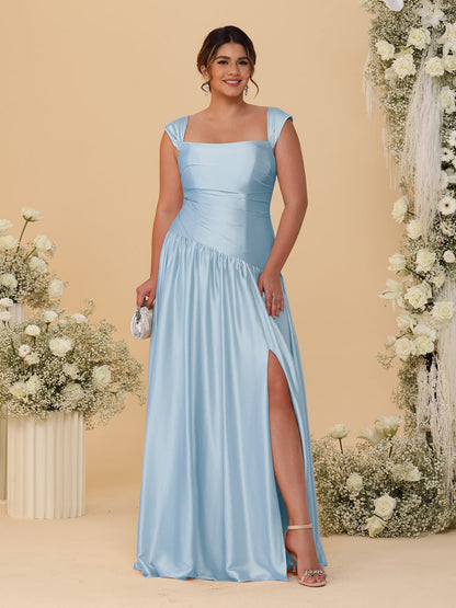 A-Line/Princess Off-the-Shoulder Plus Size Bridesmaid Dresses With Side Slit & Pleats