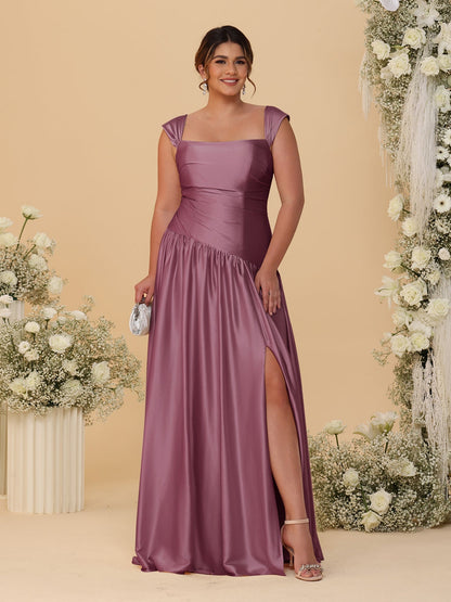 A-Line/Princess Off-the-Shoulder Plus Size Bridesmaid Dresses With Side Slit & Pleats