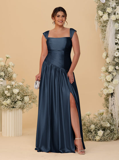 A-Line/Princess Off-the-Shoulder Plus Size Bridesmaid Dresses With Side Slit & Pleats