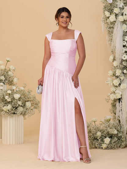 A-Line/Princess Off-the-Shoulder Plus Size Bridesmaid Dresses With Side Slit & Pleats