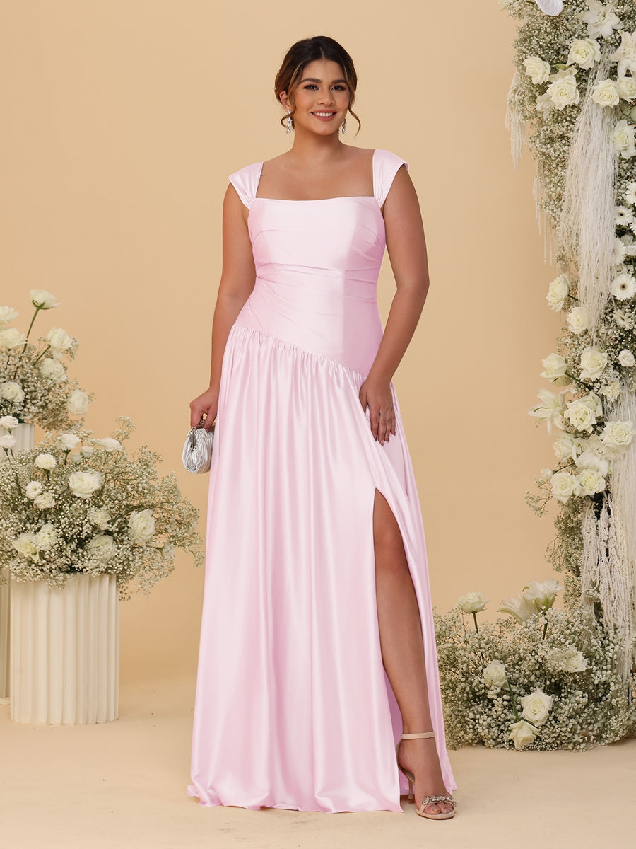 A-Line/Princess Off-the-Shoulder Plus Size Bridesmaid Dresses With Side Slit & Pleats