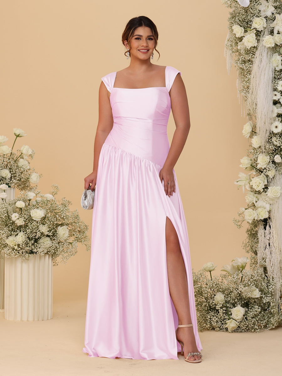 A-Line/Princess Off-the-Shoulder Plus Size Bridesmaid Dresses With Side Slit & Pleats