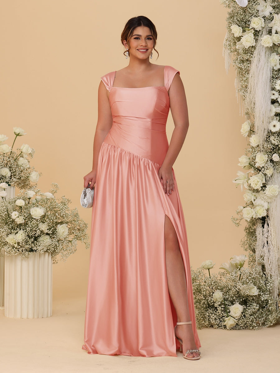 A-Line/Princess Off-the-Shoulder Plus Size Bridesmaid Dresses With Side Slit & Pleats