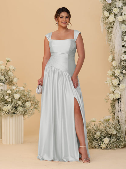 A-Line/Princess Off-the-Shoulder Plus Size Bridesmaid Dresses With Side Slit & Pleats