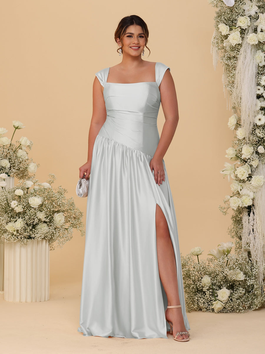 A-Line/Princess Off-the-Shoulder Plus Size Bridesmaid Dresses With Side Slit & Pleats
