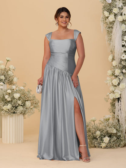 A-Line/Princess Off-the-Shoulder Plus Size Bridesmaid Dresses With Side Slit & Pleats