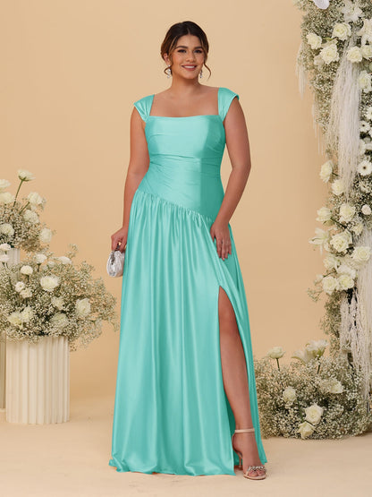 A-Line/Princess Off-the-Shoulder Plus Size Bridesmaid Dresses With Side Slit & Pleats