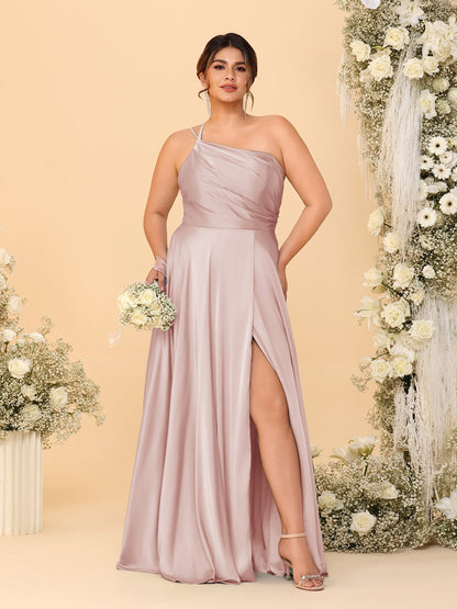 A-Line/Princess Spaghetti Straps Sleeveless Plus Size Bridesmaid Dresses With Split Side