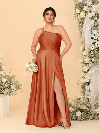 A-Line/Princess Spaghetti Straps Sleeveless Plus Size Bridesmaid Dresses With Split Side