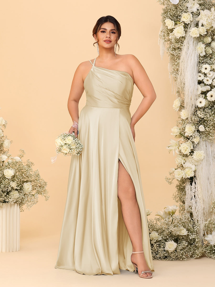 A-Line/Princess Spaghetti Straps Sleeveless Plus Size Bridesmaid Dresses With Split Side