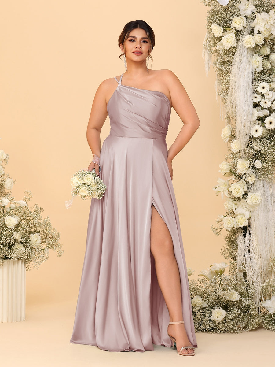 A-Line/Princess Spaghetti Straps Sleeveless Plus Size Bridesmaid Dresses With Split Side