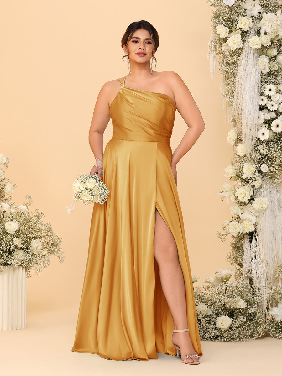 A-Line/Princess Spaghetti Straps Sleeveless Plus Size Bridesmaid Dresses With Split Side