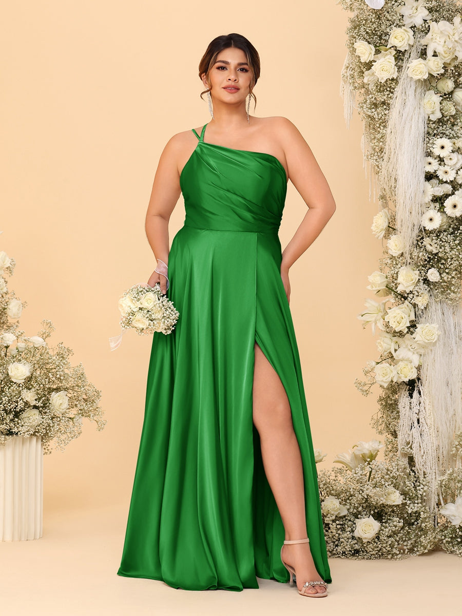 A-Line/Princess Spaghetti Straps Sleeveless Plus Size Bridesmaid Dresses With Split Side