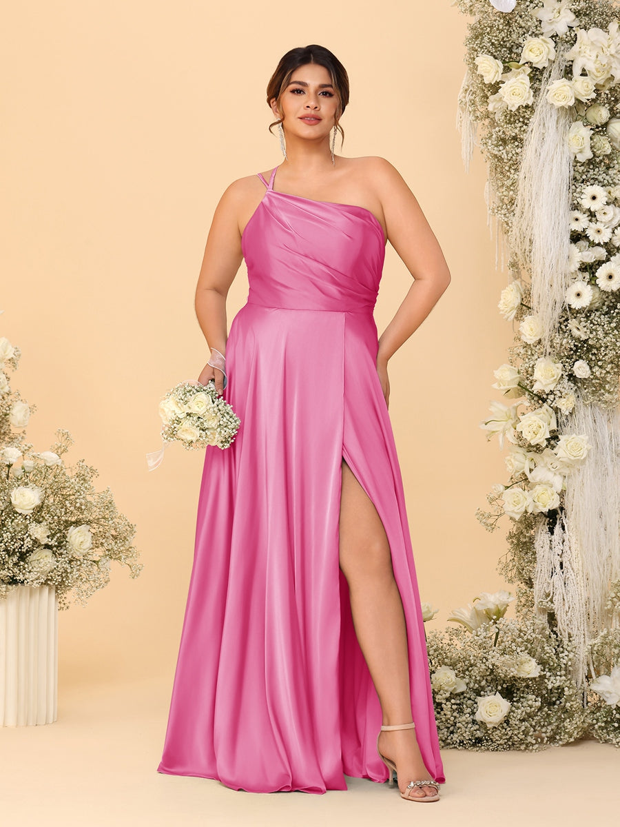 A-Line/Princess Spaghetti Straps Sleeveless Plus Size Bridesmaid Dresses With Split Side