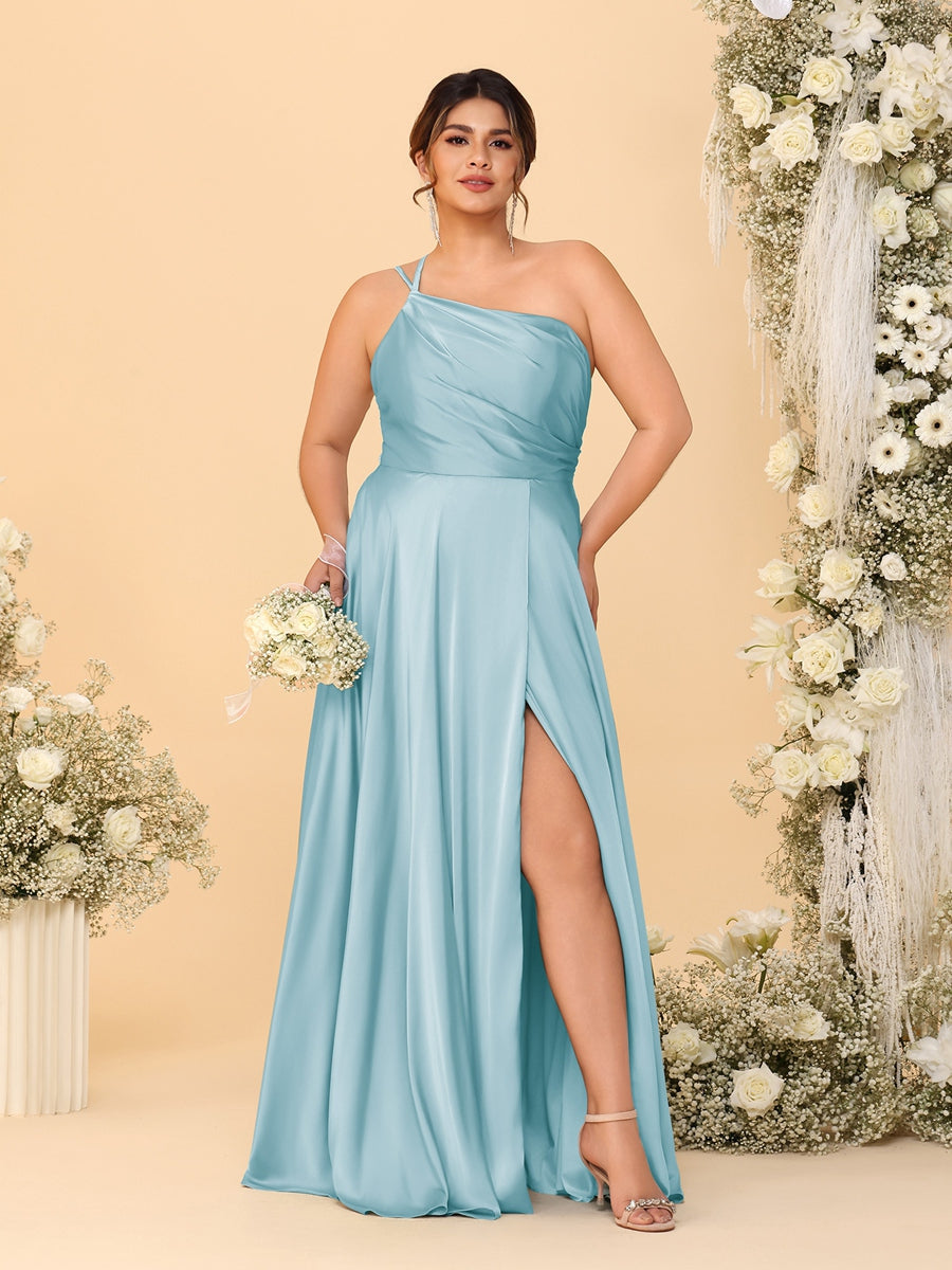 A-Line/Princess Spaghetti Straps Sleeveless Plus Size Bridesmaid Dresses With Split Side
