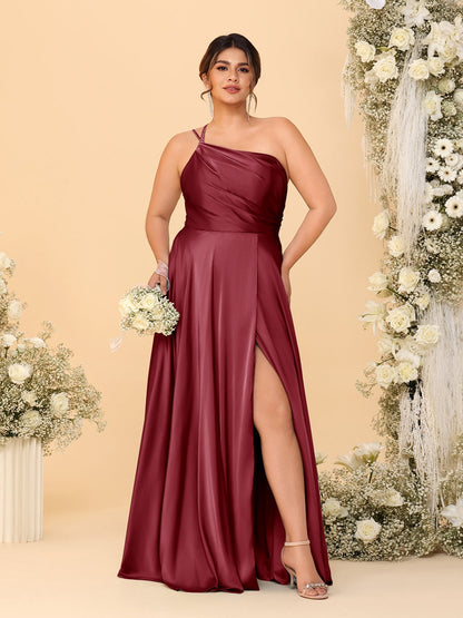 A-Line/Princess Spaghetti Straps Sleeveless Plus Size Bridesmaid Dresses With Split Side