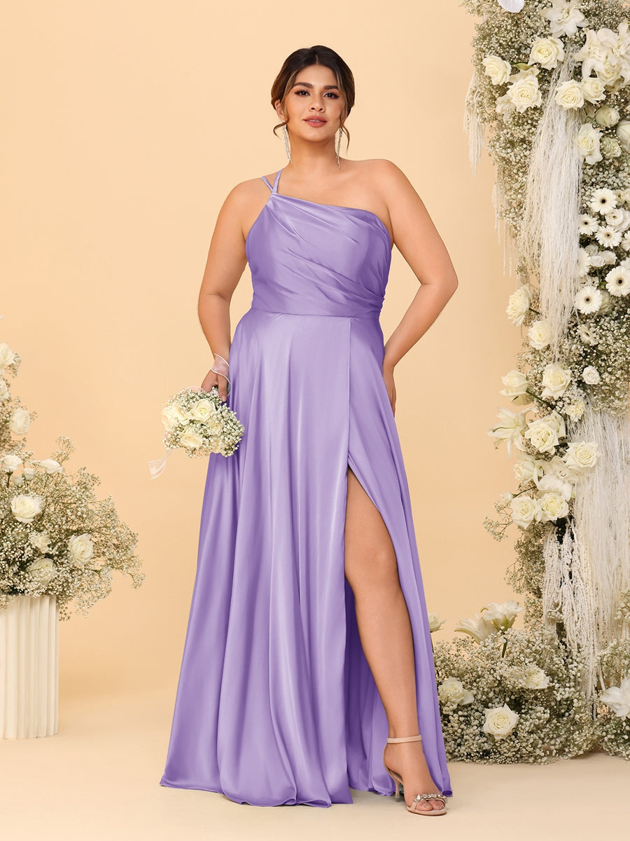A-Line/Princess Spaghetti Straps Sleeveless Plus Size Bridesmaid Dresses With Split Side