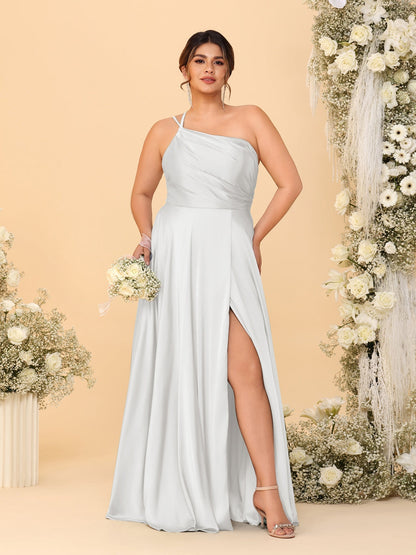 A-Line/Princess Spaghetti Straps Sleeveless Plus Size Bridesmaid Dresses With Split Side