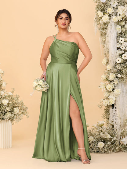A-Line/Princess Spaghetti Straps Sleeveless Plus Size Bridesmaid Dresses With Split Side
