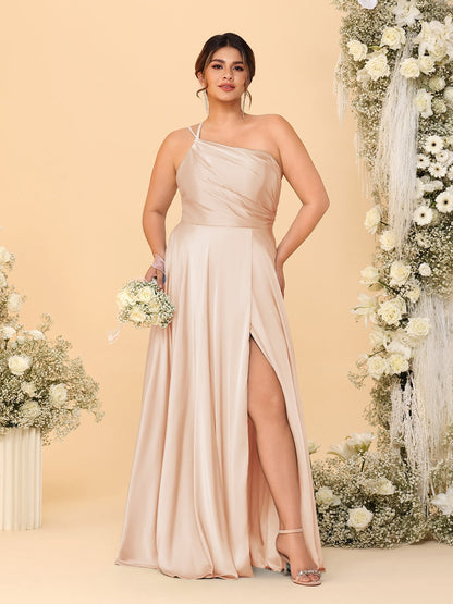 A-Line/Princess Spaghetti Straps Sleeveless Plus Size Bridesmaid Dresses With Split Side