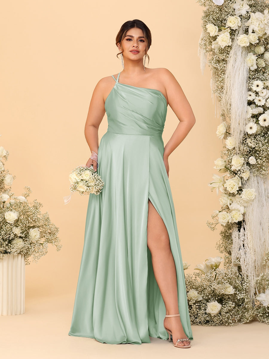 A-Line/Princess Spaghetti Straps Sleeveless Plus Size Bridesmaid Dresses With Split Side