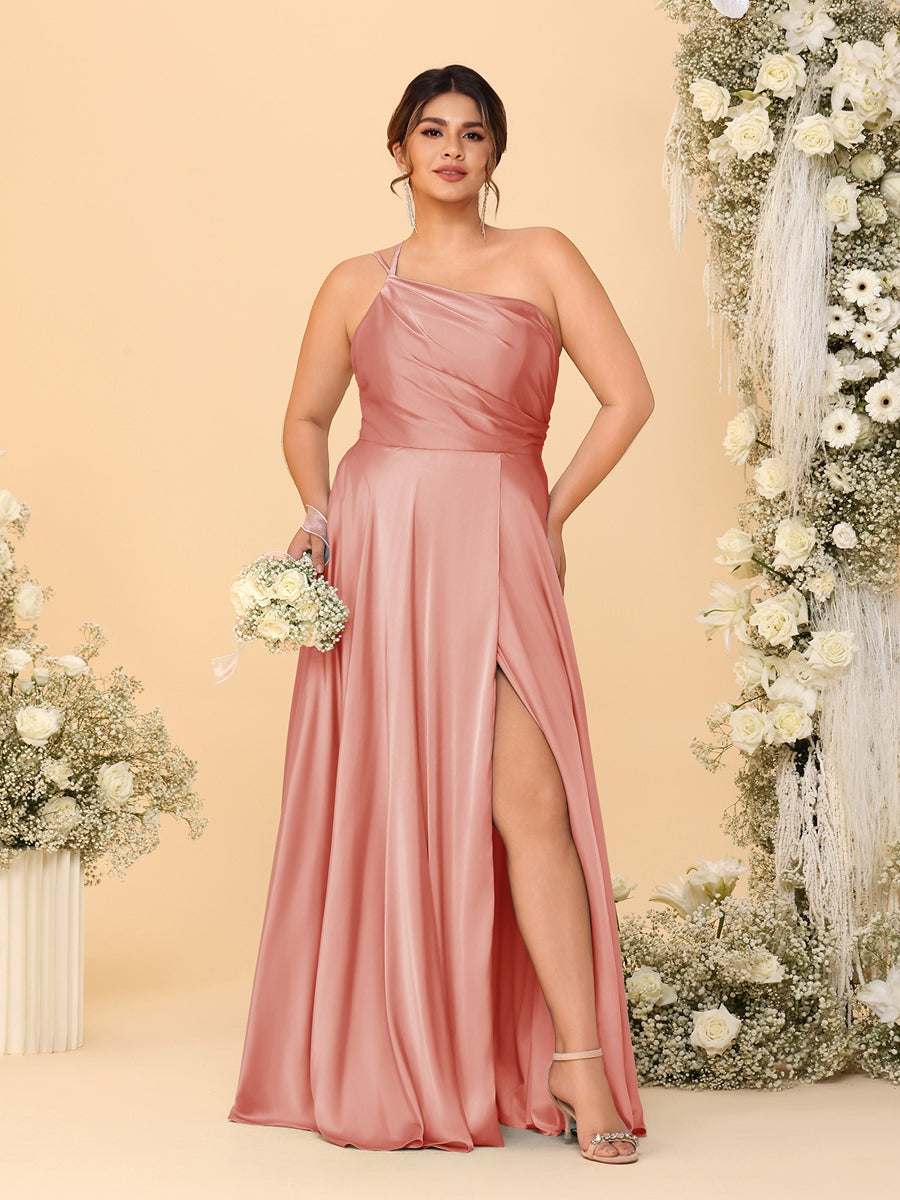 A-Line/Princess Spaghetti Straps Sleeveless Plus Size Bridesmaid Dresses With Split Side