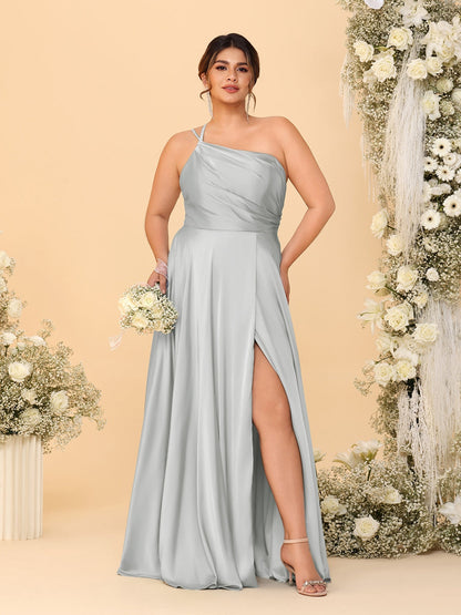 A-Line/Princess Spaghetti Straps Sleeveless Plus Size Bridesmaid Dresses With Split Side