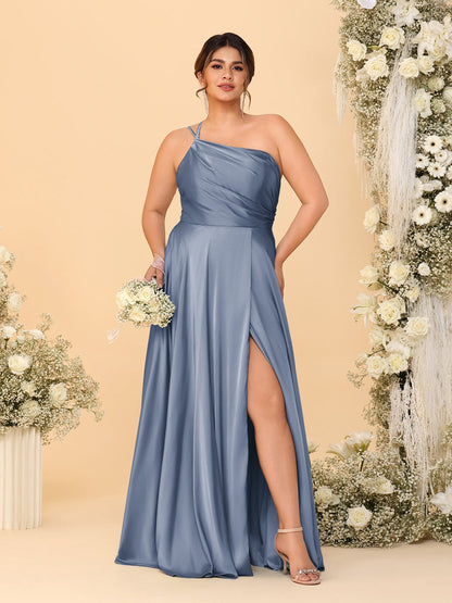 A-Line/Princess Spaghetti Straps Sleeveless Plus Size Bridesmaid Dresses With Split Side