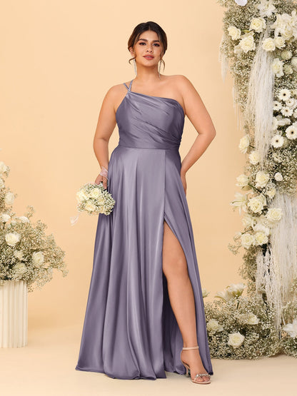 A-Line/Princess Spaghetti Straps Sleeveless Plus Size Bridesmaid Dresses With Split Side