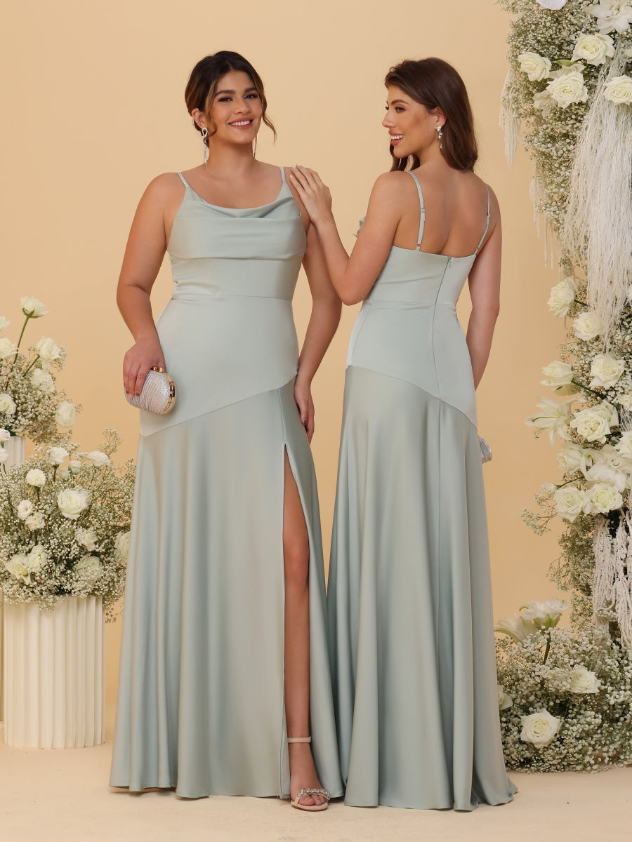 Sheath/Column Spaghetti Straps Cowl Neck Sleeveless Bridesmaid Dresses With Split Side