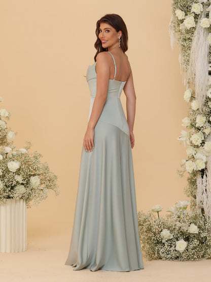 Sheath/Column Spaghetti Straps Cowl Neck Sleeveless Bridesmaid Dresses With Split Side