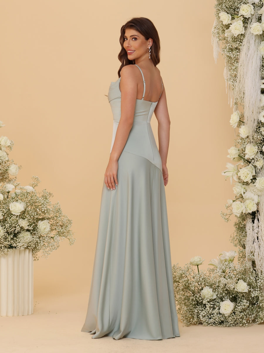 Sheath/Column Spaghetti Straps Cowl Neck Sleeveless Bridesmaid Dresses With Split Side