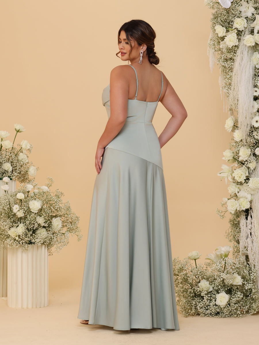 Sheath/Column Spaghetti Straps Cowl Neck Sleeveless Plus Size Bridesmaid Dresses With Split Side