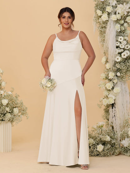 Sheath/Column Spaghetti Straps Cowl Neck Sleeveless Plus Size Bridesmaid Dresses With Split Side