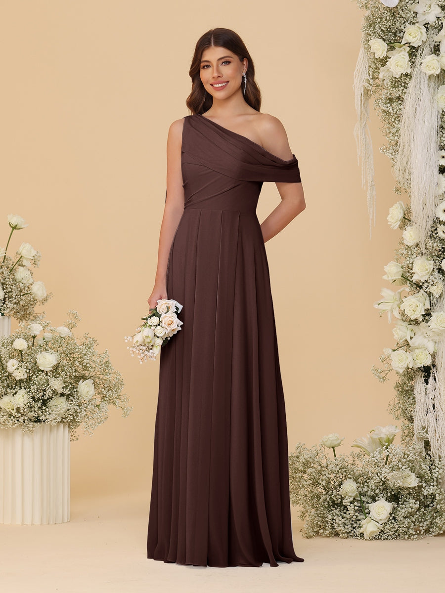 A-Line/Princess One-Shoulder Floor-Length Bridesmaid Dresses With Watteau Train