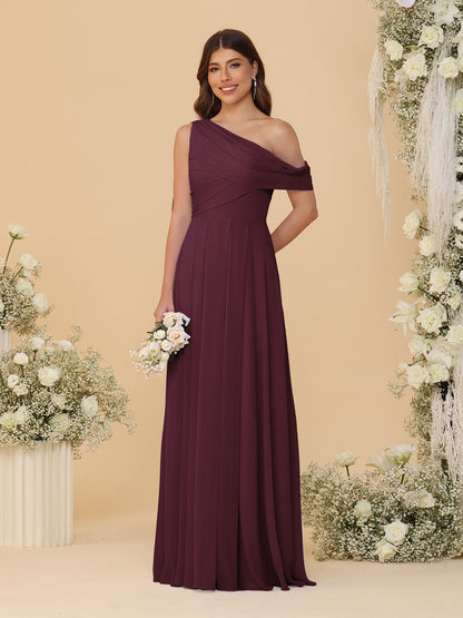 A-Line/Princess One-Shoulder Floor-Length Bridesmaid Dresses With Watteau Train