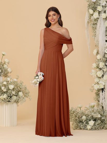 A-Line/Princess One-Shoulder Floor-Length Bridesmaid Dresses With Watteau Train