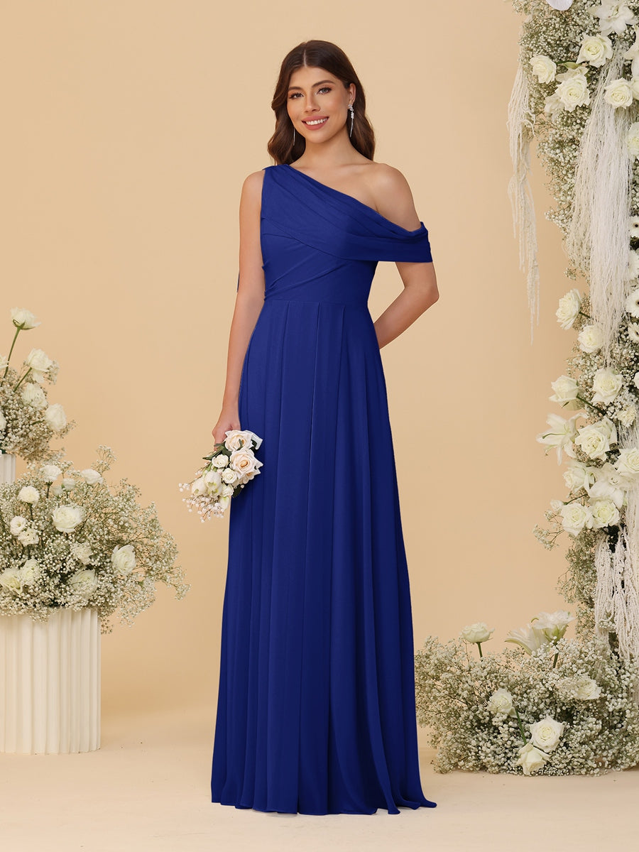 A-Line/Princess One-Shoulder Floor-Length Bridesmaid Dresses With Watteau Train