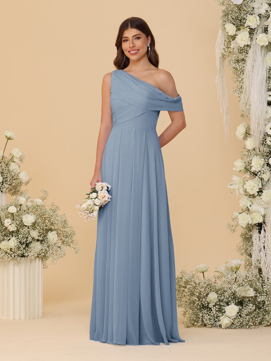 A-Line/Princess One-Shoulder Floor-Length Bridesmaid Dresses With Watteau Train