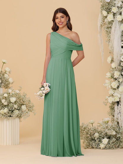 A-Line/Princess One-Shoulder Floor-Length Bridesmaid Dresses With Watteau Train