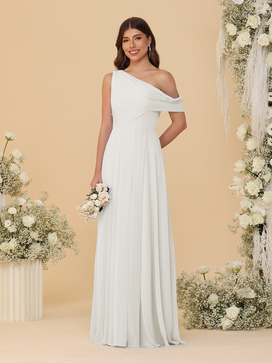 A-Line/Princess One-Shoulder Floor-Length Bridesmaid Dresses With Watteau Train