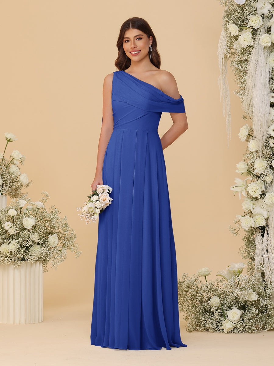 A-Line/Princess One-Shoulder Floor-Length Bridesmaid Dresses With Watteau Train
