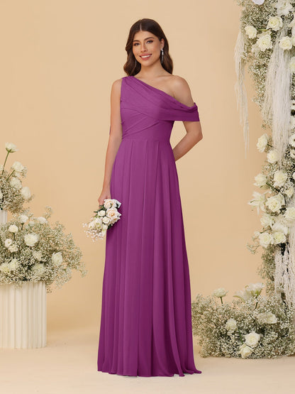 A-Line/Princess One-Shoulder Floor-Length Bridesmaid Dresses With Watteau Train