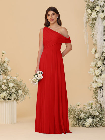 A-Line/Princess One-Shoulder Floor-Length Bridesmaid Dresses With Watteau Train