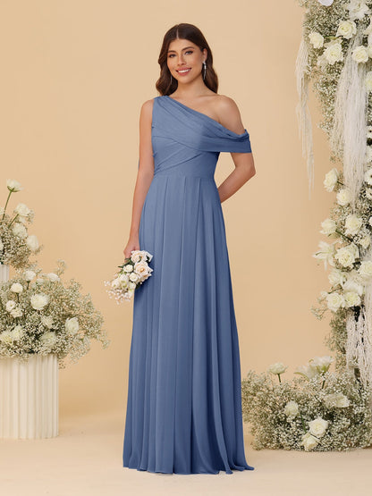 A-Line/Princess One-Shoulder Floor-Length Bridesmaid Dresses With Watteau Train