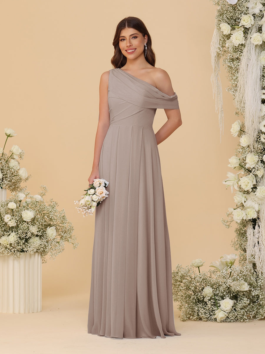 A-Line/Princess One-Shoulder Floor-Length Bridesmaid Dresses With Watteau Train
