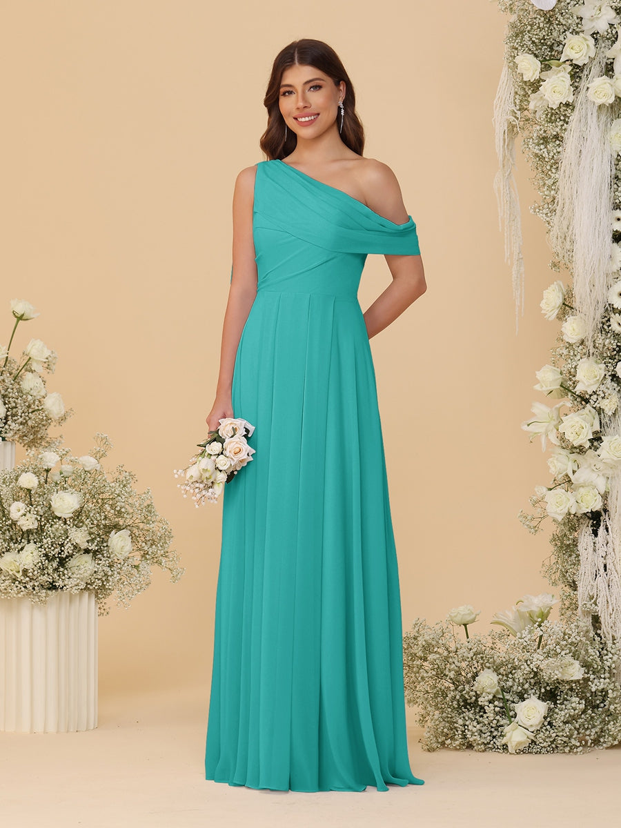 A-Line/Princess One-Shoulder Floor-Length Bridesmaid Dresses With Watteau Train