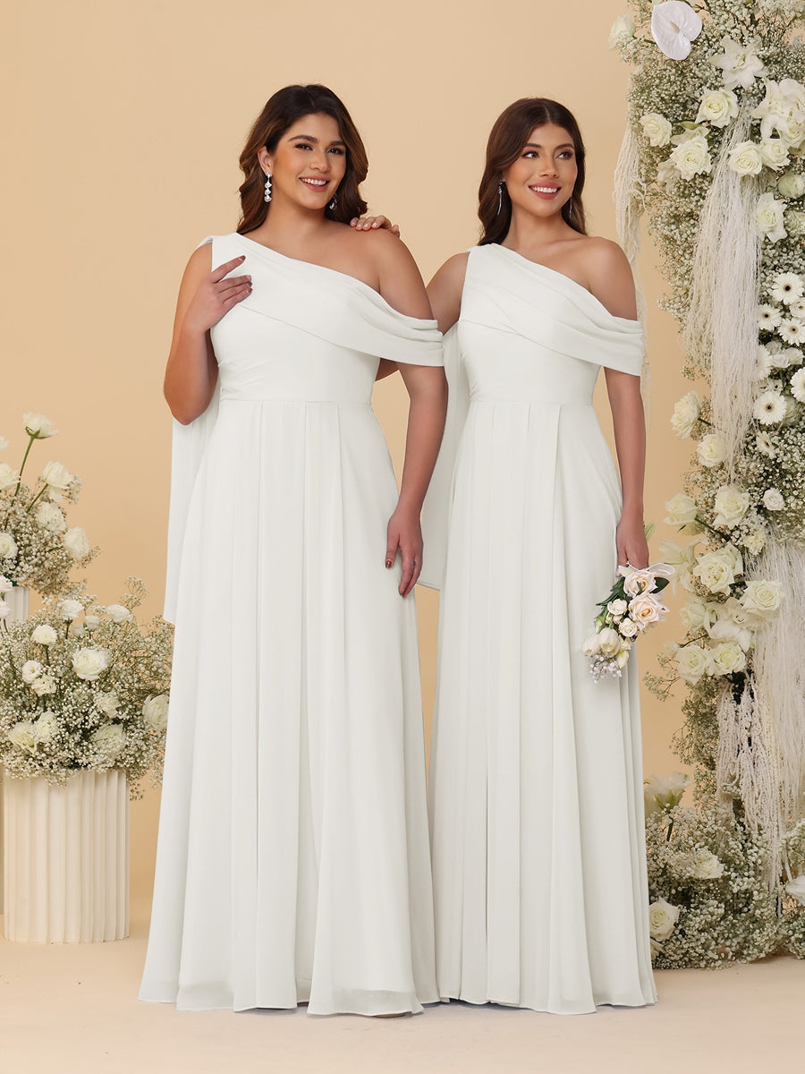 A-Line/Princess One-Shoulder Floor-Length Plus Size Bridesmaid Dresses With Watteau Train